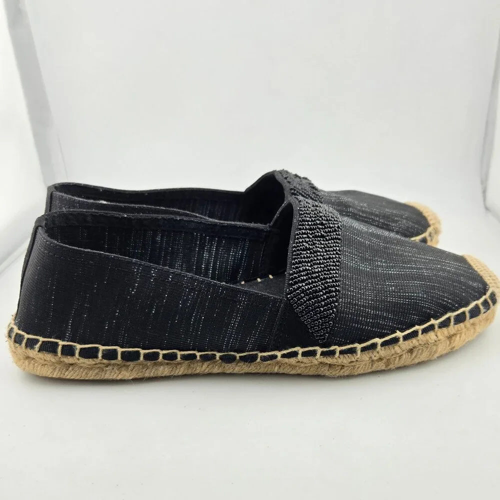 Dana Buchman Black Espadrille Flats – Beaded Crochet Toe -Womens 9.5 Comort shoe